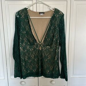 Sexy green top with plunging neckline